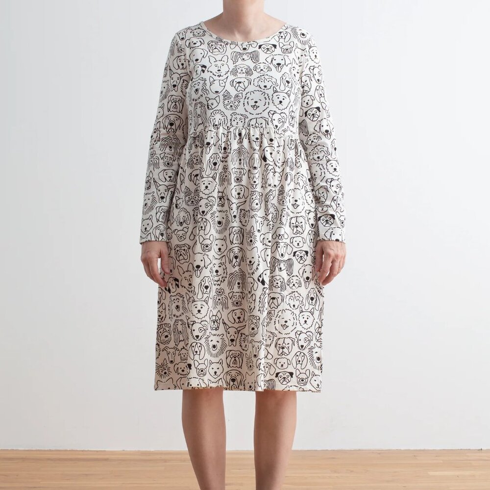 Winter Water Factory organic Copenhagen dress in Dogs print, NWOT, size XS-S
